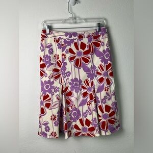 Etcetera White Red Purple Cotton Spandex Floral Flared Skirt